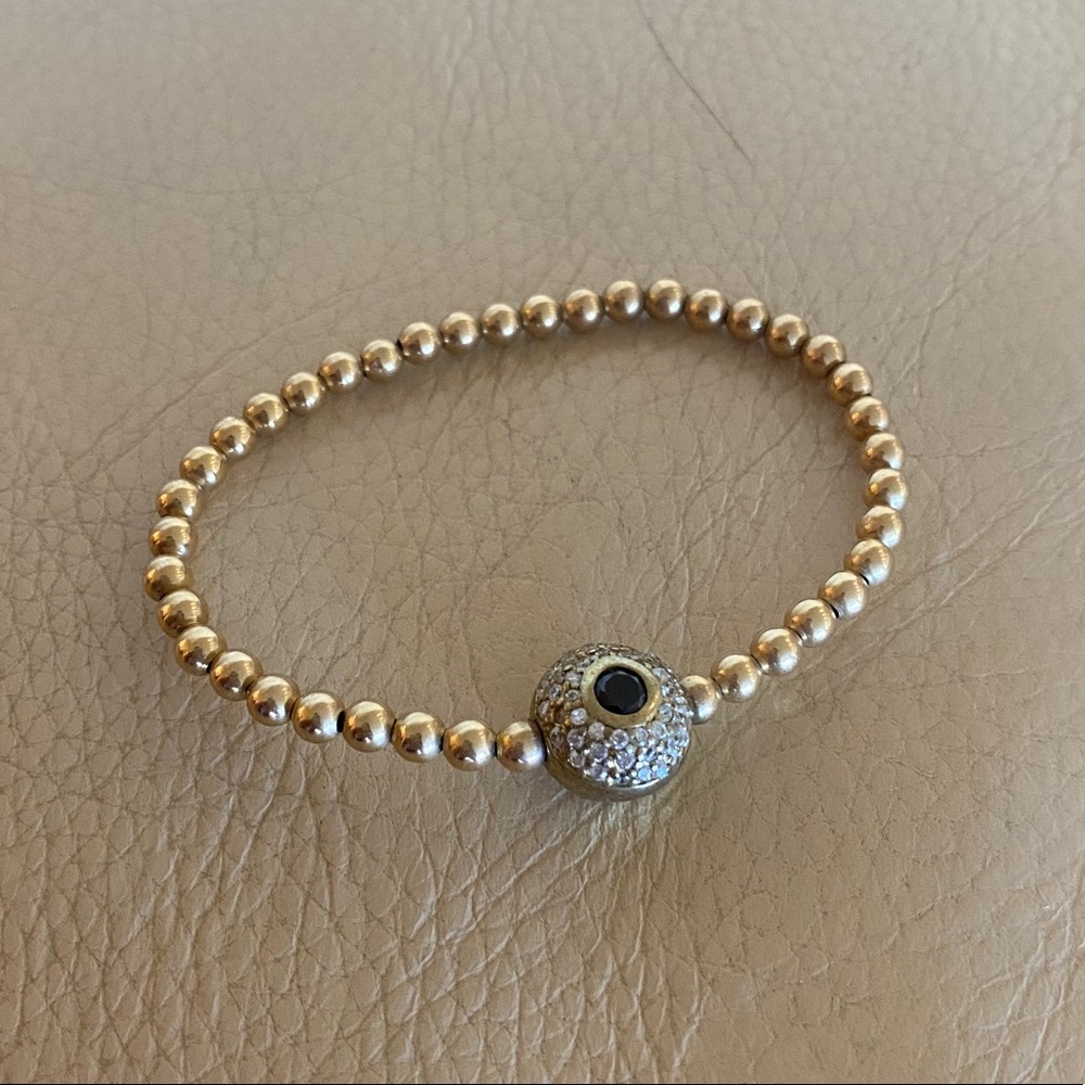 Gold Bead Evil Eye Pendant Bracelet